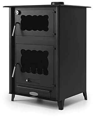 Estufa de leña grande con horno Etna 13 Kw | Chimenea rustica de leña | Estufa de leña clásica para salón salida humos vertical