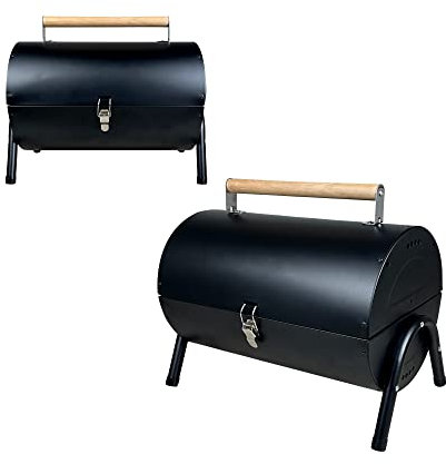 IlGruppone Griglia Cilindro da Tavolo BBQ in Acciaio Inox Barbeque da Viaggio Portatile Colore Nero Carbonella Trasportabile Picnic Campeggio