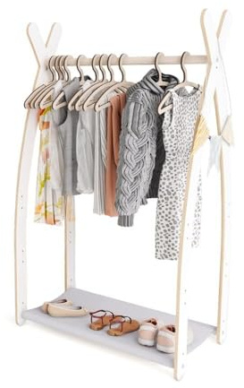 MAMOI® Klädställ för barn 95 x 106 x 32 cm/53 x 95 x 32 cm | Barngarderob | Klädhängare för barn | Träskena | Garderob trä barnrum | 100% ECO | Tillverkad i EU