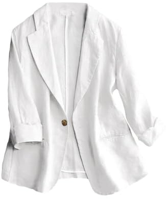 IDEALSANXUN bomullslinne blazer kvinnor 3/4 ärm lätta blazers business casual kostymjackor, 1-Vit, M