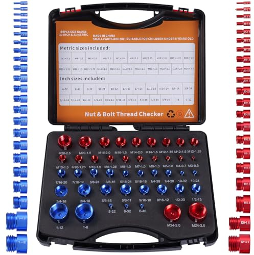 LDVROH Nut and Bolt Thread Checker, Aluminum 44 pcs inch & Metric Nut and Bolt Size Gauge, New Individually Assembled Thread Gauge, Suitable for Inspecting Various Fixed Bolts or Threaded Holes.