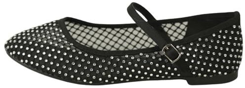 Platta balettpumpar för kvinnor flickor Dolly Dollie Mesh Diamant Ballerina Mode Skor Kväll Dans Party Bröllop Balett Rund tå Platta Skor Bred Passform Skor, Svart n¨t, 38 EU