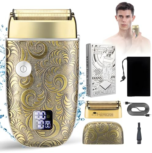 Rasoir Homme Electrique pour Humide et Sec，Rasoir Electrique avec écran LED Rechargeable deux Vitesse Réglable, Rasoir à Grille Sans Fil, Cadeau pour Hommes