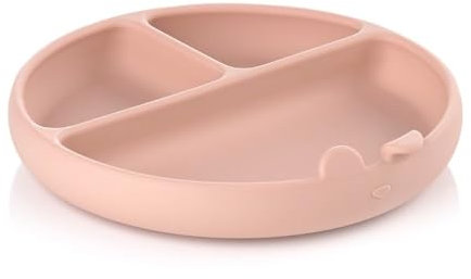 Jané Assiette pour Bébé BLW, Assiette de Sevrage, avec Ventouse, Sans BPA, Silicone, Compatible avec Stérilisateurs, Micro-ondes, Rose