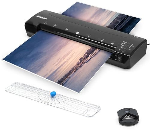 Waytex 78208 Laminiergerät A3 A4 A5 A6 Pro, ultraschnell, Heiß- und Kaltlaminierung bis 2 x 250 Mikron, mit einstellbarer Temperatur + 1 Schneidemaschine und 1 Winkelschneider