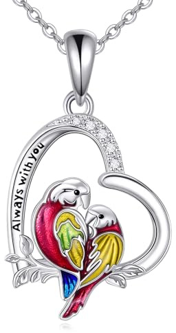 ONEFINITY Collier perroquet pour femme en argent sterling 925 avec pendentif en forme de cœur et perroquet, Argent sterling, Zircone cubique