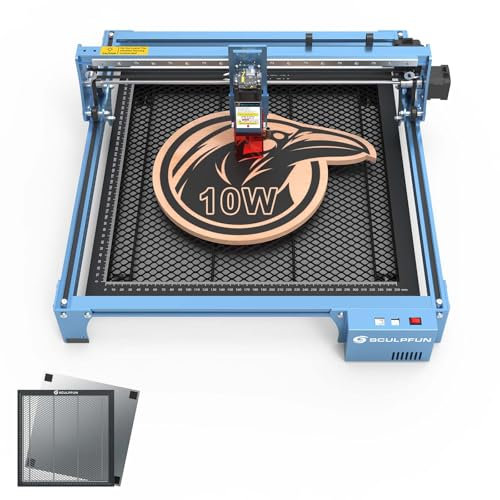 SCULPFUN 10 W lasergravyrmaskin med 400 x 400 mm bikakeplatta CNC DIY lasergraverare och laserskärare, gränsvärde, högprecisionsinstallation, linjär glidskena i industriell kvalitet, X-axel