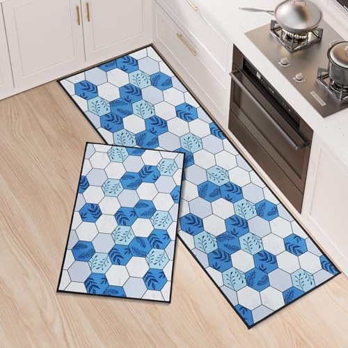 Fecialy Juego de 2 Alfombras de Cocina con Soporte de Silicona Antideslizante, Lavables y Absorbentes para Cocina, Comedor, Entrada, 43x75CM+43x150CM