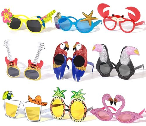 9 Paar Hawaiian Party Brille Set Sommer Tropische Party Sonnenbrillen für Erwachsene Kinder Tropische Party Photo Requisiten mit Flamingo Fruchtsaft Ananas Hawaii Luau Beach Pool Party Dekoration