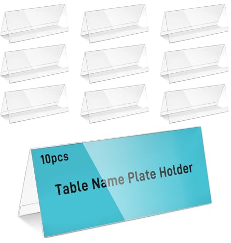 hocadon 10pcs Chevalet Porte Nom Porte Étiquettes de Prix Transparent | Plaques Nominatives de Table en Acrylique 30x12cm pour Bureaux, Magasins, Restaurants