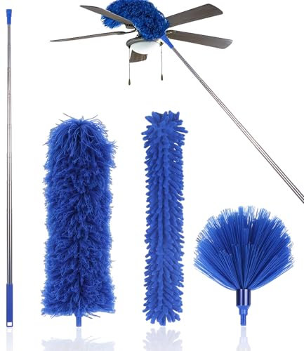 Bixury 4 Piezas Plumero Atrapapolvo Microfibra Duster Limpieza Plumero Telescopico Extensible 280 cm para Limpieza Techo Telarañas Ventiladores