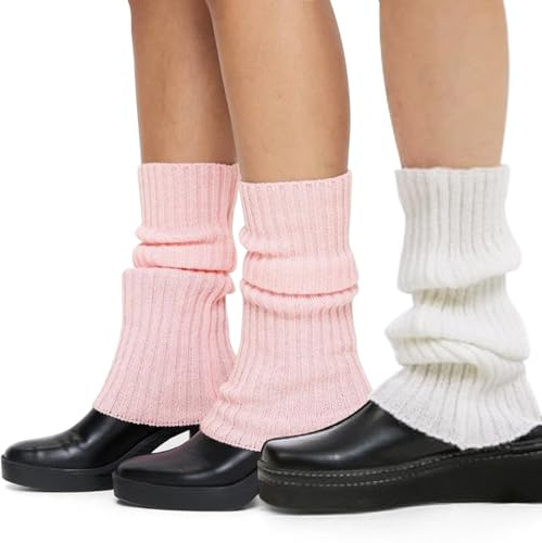 Jambières tricotées côtelées pour femmes et filles, style rétro années 80, chaussettes mi-hautes pour yoga, ballet, danse, Blanc cassé/Sakura, taille unique