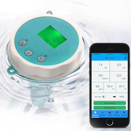 Water Testing Meter - Bluetooth Pool & Hot Tub pH and Chlorine Monitor for Swim Spas - Ideal Water Quality Testing System