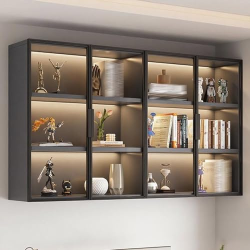 Vitrina de pared y estante de almacenamiento, estante colgante de cocina con puertas de cristal, ideal para dormitorios y estudios (120 x 25,6 x 95 cm)
