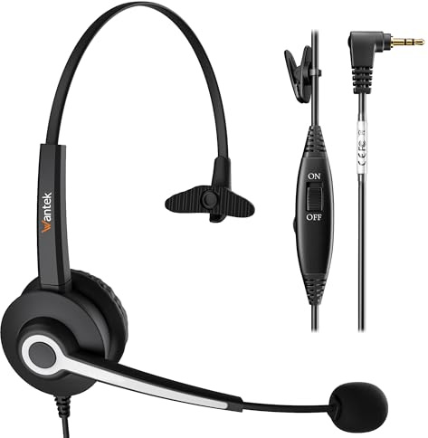 Wantek Auriculares Teléfono Fijo Inalámbrico 2,5 mm Dual, Micrófono con Cancelación de Ruido, Cascos con Control de Volumen para Gigaset Panasonic Grandstream Teléfonos DECT