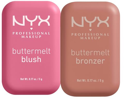 NYX Professional Makeup Buttermelt Bronzer in Polvere Dona un Look Abbronzato Naturale 03 Deserve Butta 5g + Buttermelt Blush in Polvere per Incarnato Fresco e Colorato For The Butta 5g- Set da 2