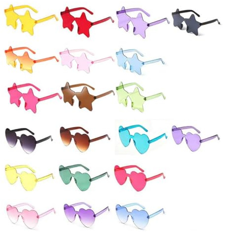 YBAOLONG 20 Pièces de Lunettes de Fête, Lunettes en Forme de Coeur Couleur Bonbon, Lunettes en Forme de Cœur/Étoile Hippie Rétro, Pour Fêtes d'anniversaire Mariage Anniversaire Beach Party Halloween