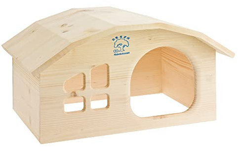 Resch Nr02 Wichtelhaus Kaninchen naturbelassenes Massivholz aus Fichte/mit großem Eingang und Fenster