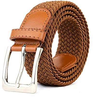 Woodland Leathers Elastic Braided Belt, Unisex Men Women Casual Stretch Woven Belt (Brown, Small-Medium)