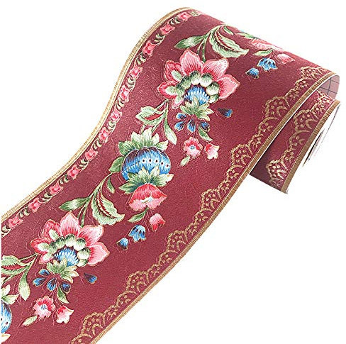 NB Bordure de papier peint autocollante en PVC pour cuisine, salle de bain, chambre à coucher, décoration murale, fleurs de lanterne, 10 cm x 5 m (rouge)