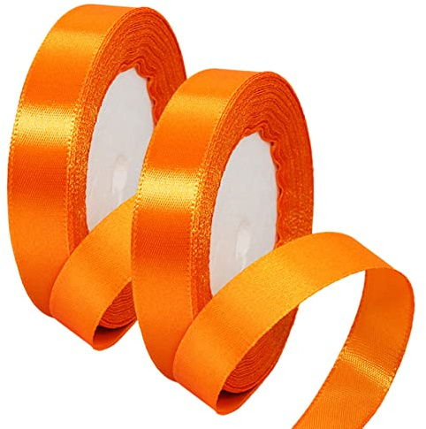 2 x 15mm Wide Orange Ribbon Helloween Satin Ribbon 22m, 3/5 inch Thick Orange Ribbon for Gift Wrapping Wedding Halloween Xmas Birthday Cake Hair Bow Florist Bouquet Crafts Decorations