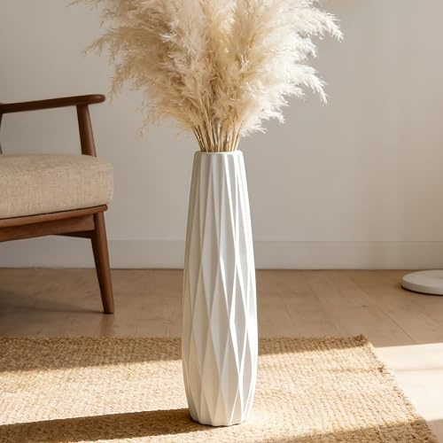 White Ceramic Tall Vase, 17.7 Floor Vase for Pampas Grass, Decorative Large Vases Table Centerpieces Shelf Home Decor Living Room Branches Sky-Dried Flower Arrangement Simple Decorative