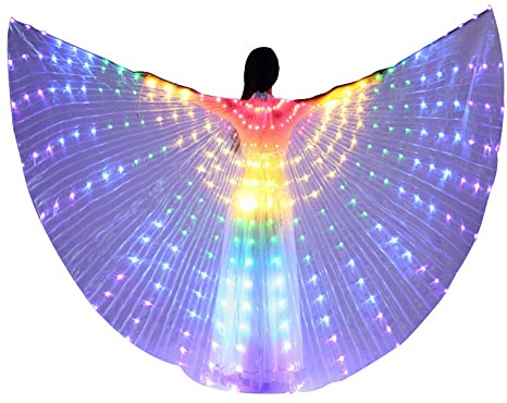 Ali LED Iside a LED, per adulti, ali a LED a farfalla, costume da danza del ventre, a 360 gradi, ali da danza del ventre con aste telescopiche per palcoscenico, festival e feste