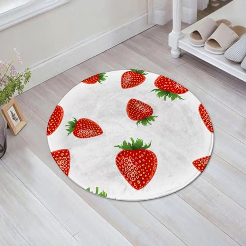 EMFSLA rutschfest Badezimmer Badeteppiche,Weich Hochflor Saugfähig Badvorleger Waschbar Flauschige Mikrofaser Badematte,Beere Cartoon Vektor Obst Essen rot,60x60 cm