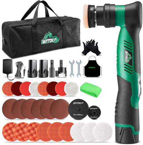 BATOCA S5 Cordless Mini Car Polisher Buffer Sander Dual Action & Rotary Polishing Machine 2X 12V Battery with 1 3 Polishing Pads Kit for Car Motorcycle Detailing Polish Buffing 6-Speed 2000-5500RPM