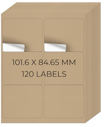 YIKIADA Lot de 20 feuilles d'étiquettes d'adresse vierges en papier kraft imprimables 101,6 x 84,7 mm, 6 par feuille, autocollants détachables pour imprimante à jet d'encre et laser
