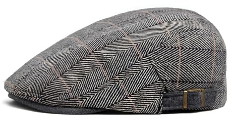 YAMEIZE Retro Flat Cap for Men - Baker Boy's Hat Ivy Adjustable Newsboy Cap Flat Cap Trendy Cabbie Beret Hat Peaky Cotton Driving