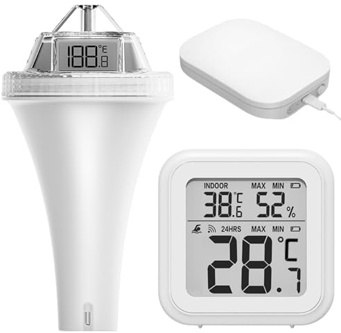 Wlan pooltermometer flytande, APP pooltermometer trådlös digital vattentermometer med utomhussensor för damm inomhus och utomhus pool