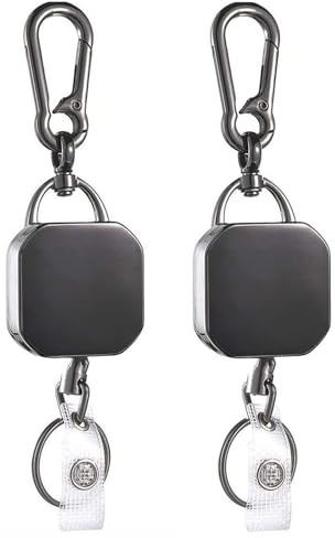 Confezione Da 2 Portachiavi Estensibili Portachiavi Retrattile In Metallo Con Molla In Acciaio Inossidabile Clip Da Cintura In Cavo in acciaio Da 60 Cm E Portachiavi, Quadrato Con Fibbia A Piastra