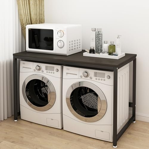 Générique Förvaringsenhet för tvättstuga med dubbelt stativ för torktumlare, för tvättmaskin, badrum och toalett, 128 x 60 x 99 cm, kapacitet 150 kg, svart färg