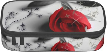 MDATT Red Rose 1 School Pencil Case,Multi Slot Pencils Pouch,Cute Portable Pen Bag,Pens Cases for School Office