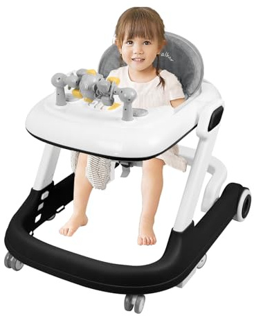 Lauflernhilfe für Babys, 2-in-1, mit abnehmbarem musikalischen Aktivitätstablett, Lauflernhilfe für Babys, leicht faltbar, von 6 bis 18 Monaten, bis zu 12 kg (2-in-1, 53 x 68 x 50 cm, schwarz)