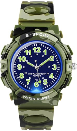 DTKID Montre Enfant Garçons et Filles, 7 Lumières Colorées Montre Enfant Analogique Quartz, Étanche 30M, Adaptée aux Enfants de 5 à 15 Ans
