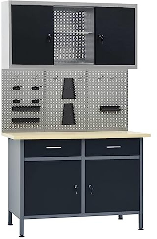 Générique Établi avec 3 Panneaux muraux et 1 Armoire,Quincaillerie,Accessoires de quincaillerie,Organisation & Rangement d'outils,Établis,Noir,64.28 KG,3053433