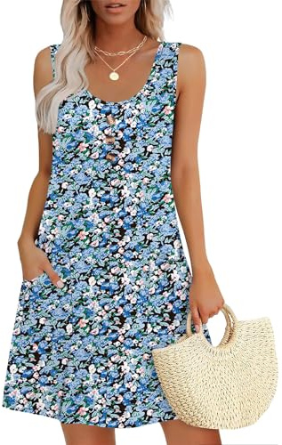 MOLERANI Femmes Robes d'été pour Robes sans Manches Robe à col Rond Casual Lâche Robe Midi avec Poches