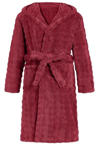 WYTbaby - Albornoz con capucha de forro polar suave unisex para niños, bata de baño para niños de 4 a 14 años, rosso, 13-14 años