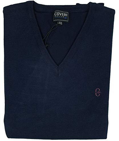 Coveri Maglione Uomo Scollo V Pullover Punta Tinta Unita Elegante Classico Maglioncino (XXL - Blu)
