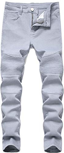 Boy's Stylish Moto Biker Skinny Ripped Wrinkled Stretch Fit Denim Jeans Pants,Grey,8