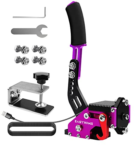 Freno de Mano USB de PC con Base Fija y Accesorios para Logitech G27 / G29 / T300 FANATEC, Profesional, Adaptable y Ajustable (Violeta)