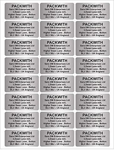 Silver Return Address Labels 24 Labels Per Sheet (64 x 33 mm) A4 Address Labels Stickers Personalised for Gift Card, Return Address & Business Labels Packwith®