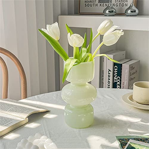 Ins Moderne Vasen, Hydroponische Glasblumenvase, Tulpenvase Glasblasenvase für Blumen, Dreischichtige Glasvase für Dekoration, Geometrische Glasvase für Haus/Büro/Hochzeit/Party（Milchig Grün）