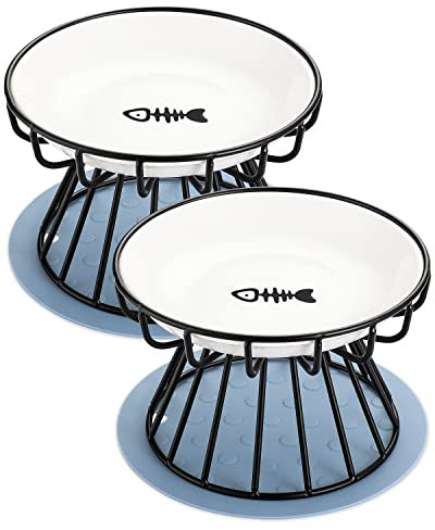 Dorakitten 2 Teiliger Katzennapf, Erhöhter Katzennapf Aus Keramik, Erhöhter Futternapf für Katzen, Anti-Erbrechen-Katzennapf, Rutschfester Katzennapf, Spülmaschinenfest