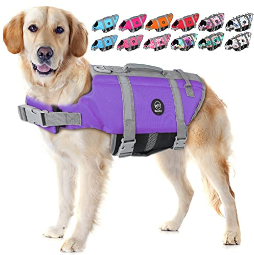 EMUST Life Jackets for Dogs, Dog Swimming Vests for Boating, Beach with High Buoyancy, Dog Swim Vest for Small/Medium/Large Dogs, M, Purple