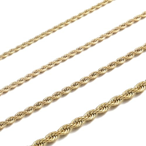 RWQIAN Cuerda Collar Hombre Acero Inoxidable Espiga Dorado 3mm Malla Cadena Rope 50cm