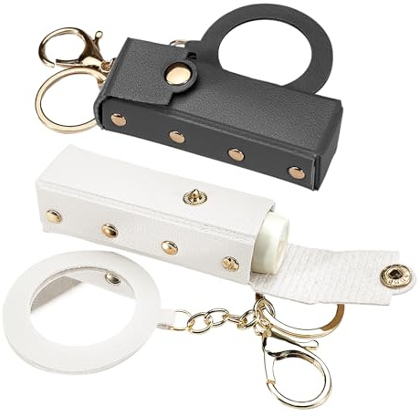 LELE LIFE Lot de 2 porte-rouges à lèvres avec miroir, étui en cuir pour rouge à lèvres, baume à lèvres, sac de rangement portable avec clip pour voyage, Blanc/noir, Moderne