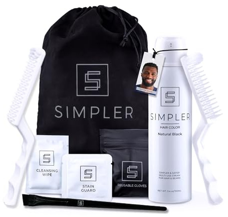 Simpler Hair Color Natural Black Mustache and Beard Upgraded Brush Kit with 3 Brushes Included for Precision Application - Gentler, Ammonia Free Beard Dye for Men w/Aloe Vera, Avocado Oil & More.